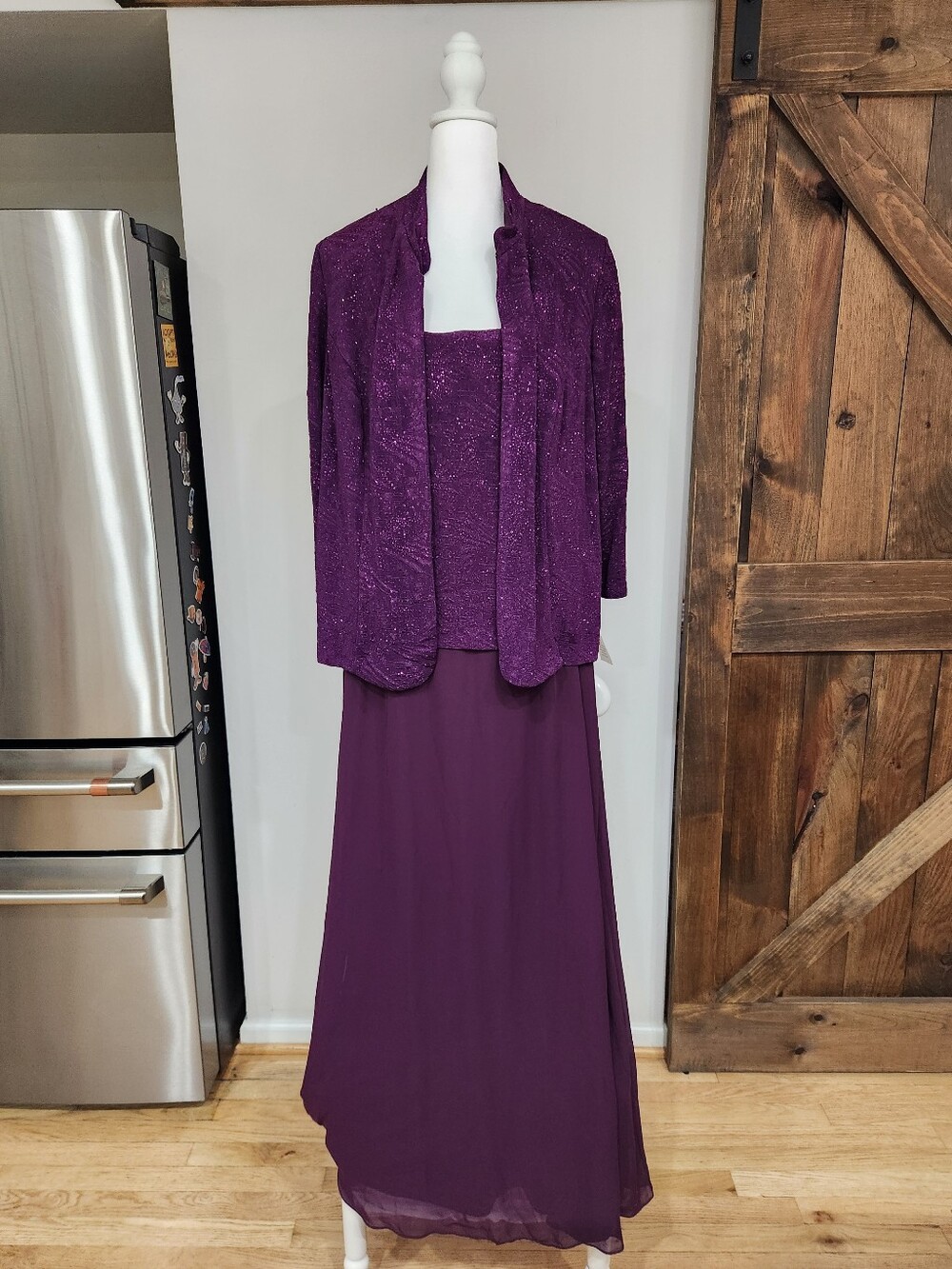 NWT Alex Evenings Deep Purple Sequin Maxi Skirt Set Size 16W